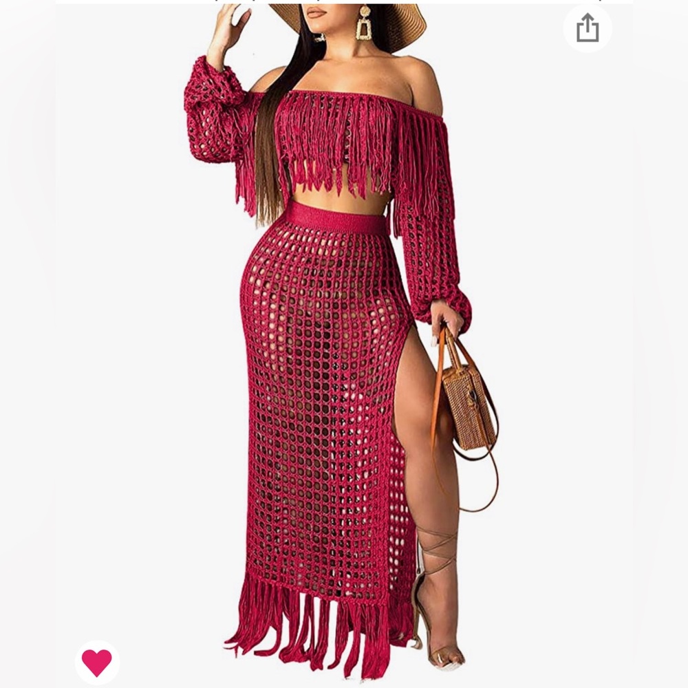 Red two piece maxi shirt cover up